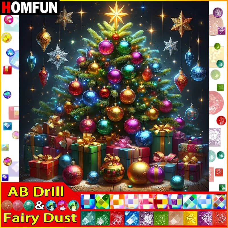 HOMFUN Fairy Dust AB 5D fai da te diamante pieno ricamo "paesaggio albero" pittura diamante punto croce strass decorazione della casa