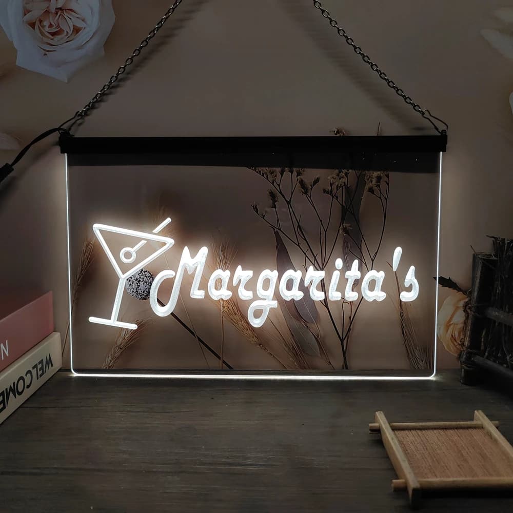 Insegna al Neon LED 'Margarita Margaritas Cocktails' - Arte Murale 3D Intagliata per Casa, Stanza, Camera da Letto, Ufficio, Arredamento Rustico