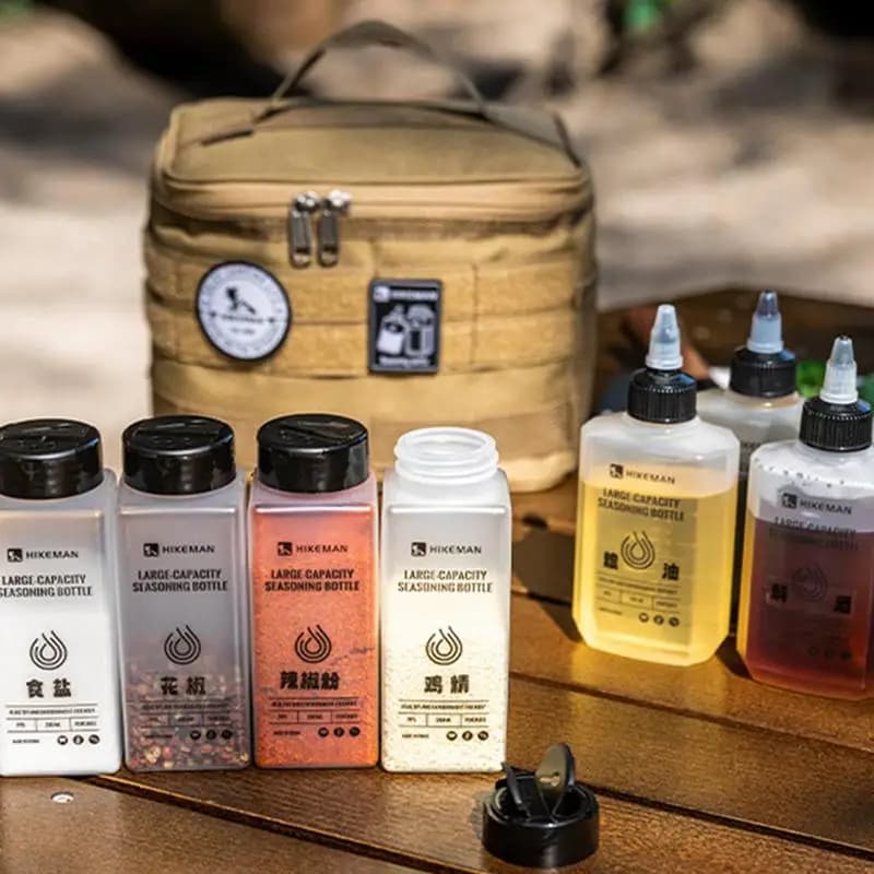 Set di sacchetti per condimenti da campeggio da 14 pezzi Set di bottiglie per condimenti da esterno da 200ml contenitori per Organizer per spezie forniture da Picnic da campeggio