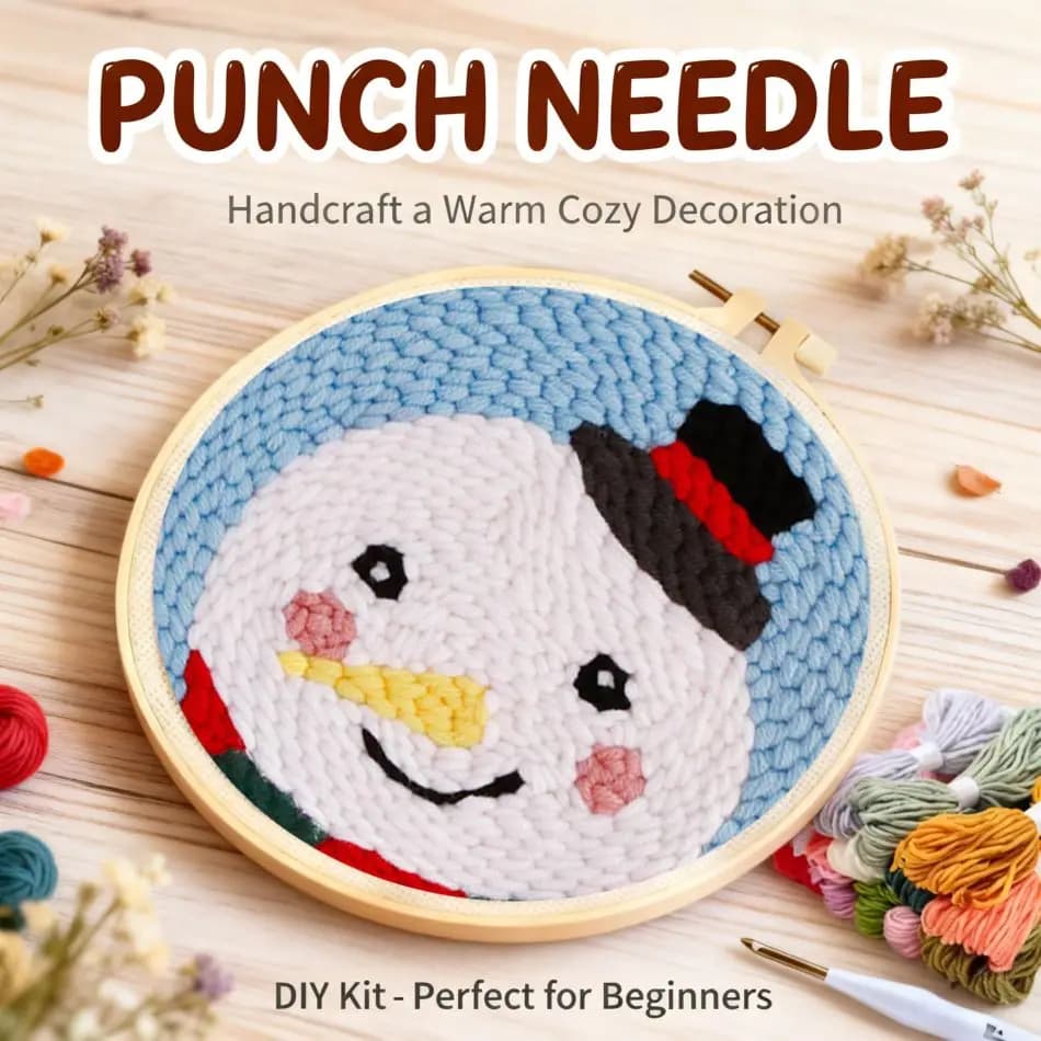 CHENISTORY Snowman Punch Needle Kit Adults Crafts Needlework Supplies Cartoon Unique Gift Easy Crafts For Adults