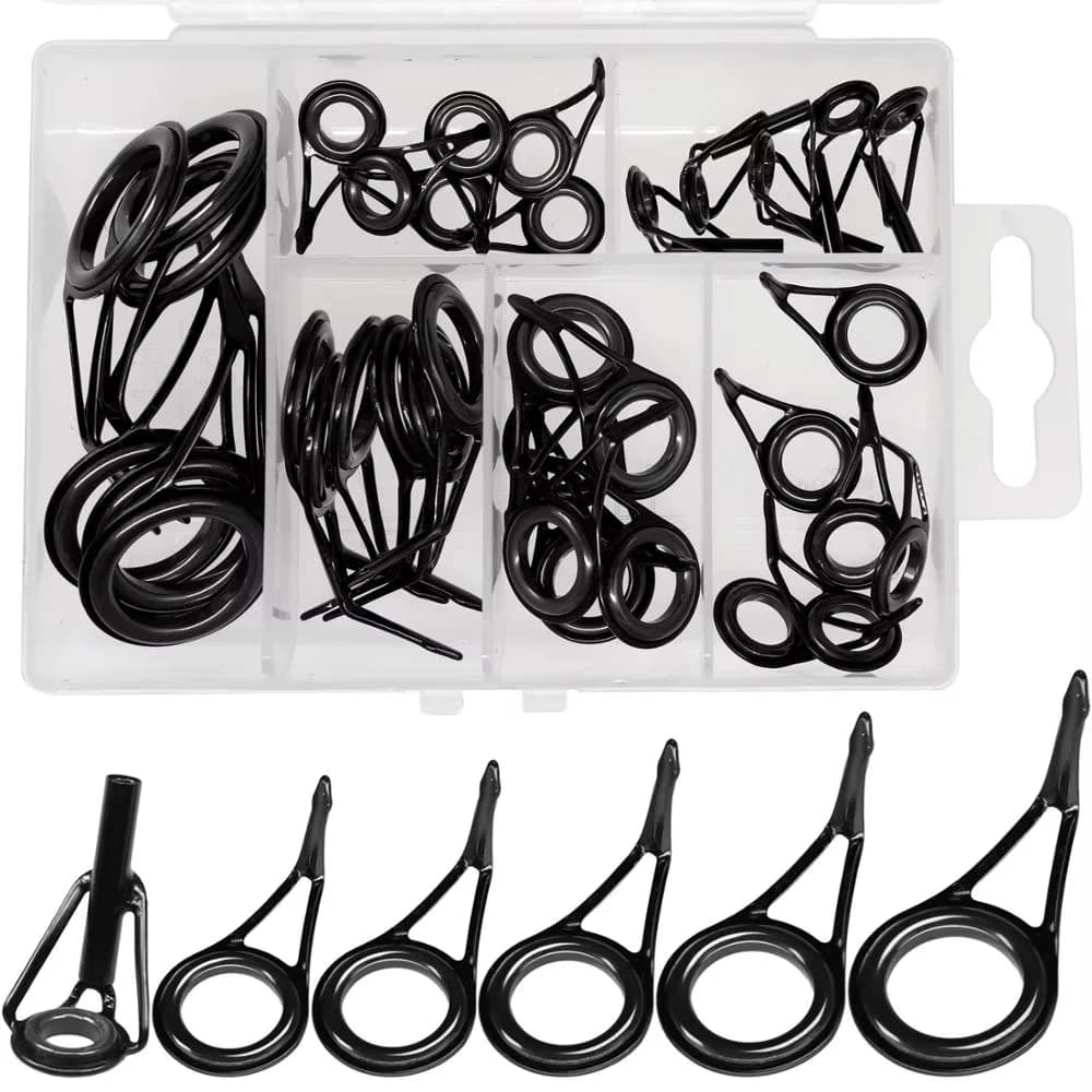 Kit di Riparazione per Canne da Pesca, 35 Pezzi, Anelli in Ceramica 6-18mm, Guide in Acciaio Inox, Set di Ricambio per Accessori da Pesca