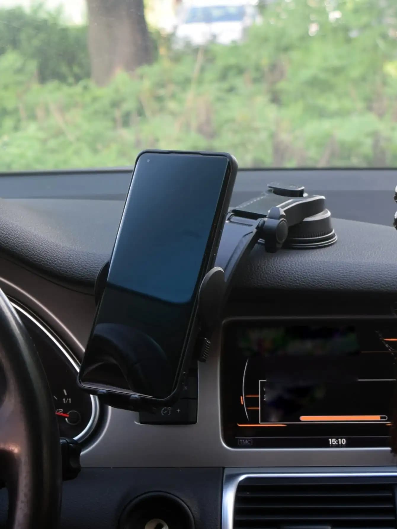 Car Dashboard Phone Holder, 360° Rotatable Automatic Locking Phone Mount with Adjustable Height