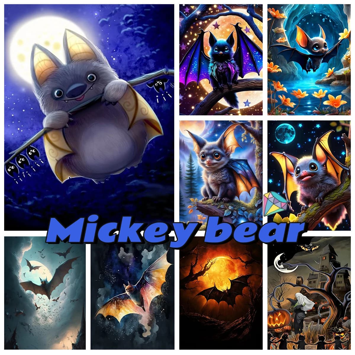 Cartoon Bat Diamond Painting Kit animali notturni ricamo diamante fai da te punto croce interessante regalo a mano Home Wall Decor