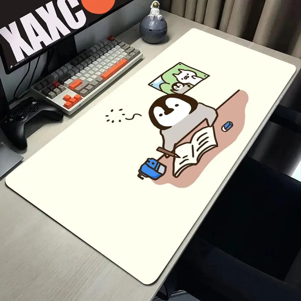 Penguin And Cat Day Cute Cartoon Gaming Office Desk Pads Large For Computer tappetino per Mouse con medetta antiscivolo