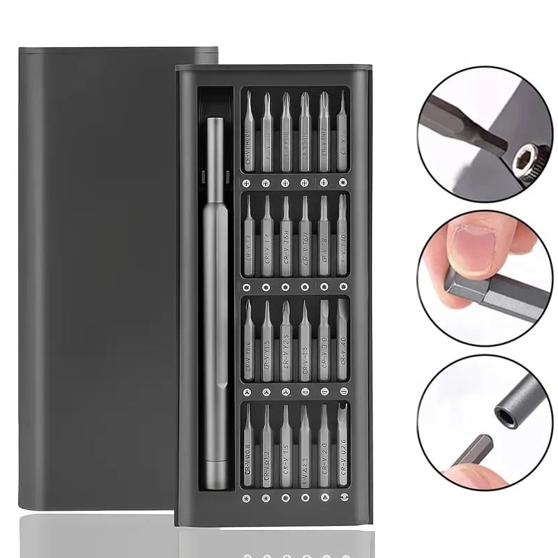 Set di cacciaviti di precisione 25 in 1, mini magnetici, con 24 punte per cacciavite, piccolo kit di attrezzi manuali per riparazioni per iPhone/PC/Camere/Tablet