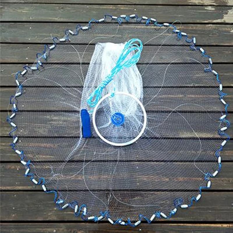 Finefish USA Style Cast Net Outdoor Fly Hand Throw Catch Fish Network monofilamento con anello 1.5cm Small Mesh