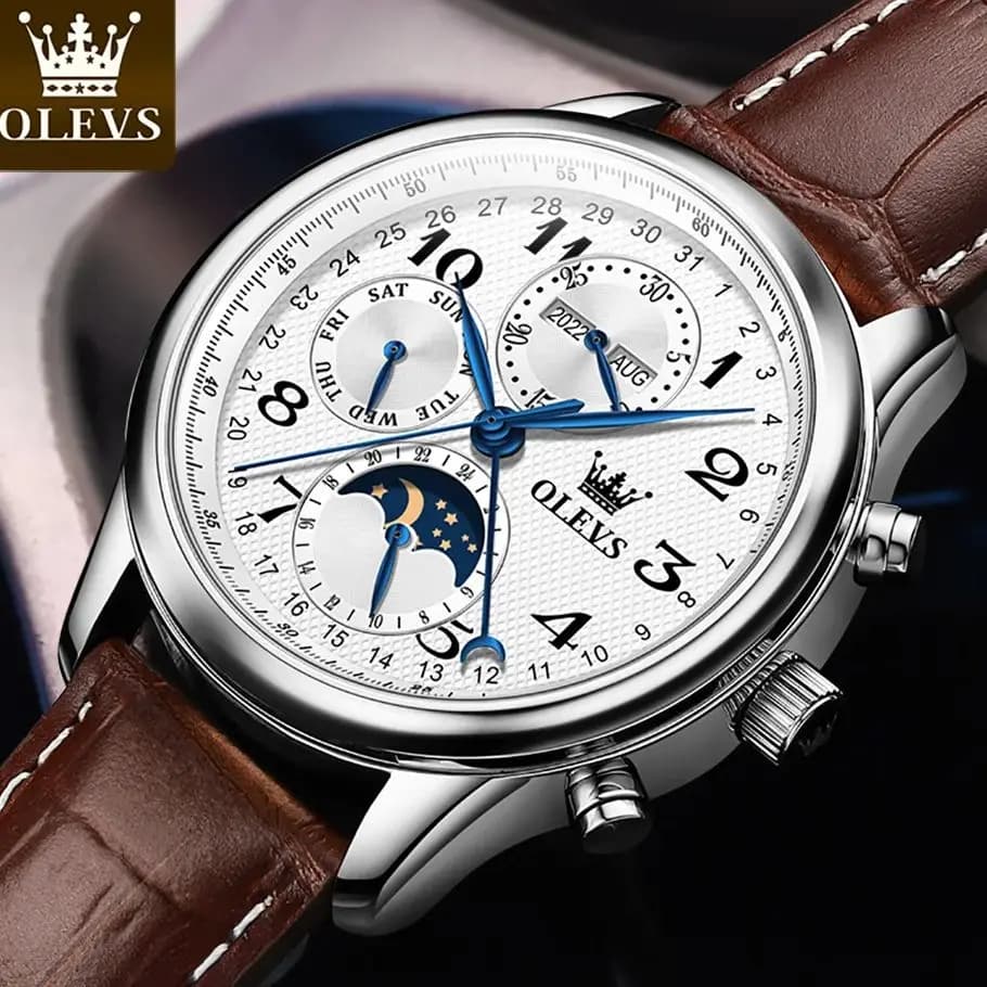 OLEVS 6667 Orologio da uomo Orologio meccanico con cintura da lavoro originale di lusso Orologi lunari sportivi con data settimanale luminosa impermeabile per uomo