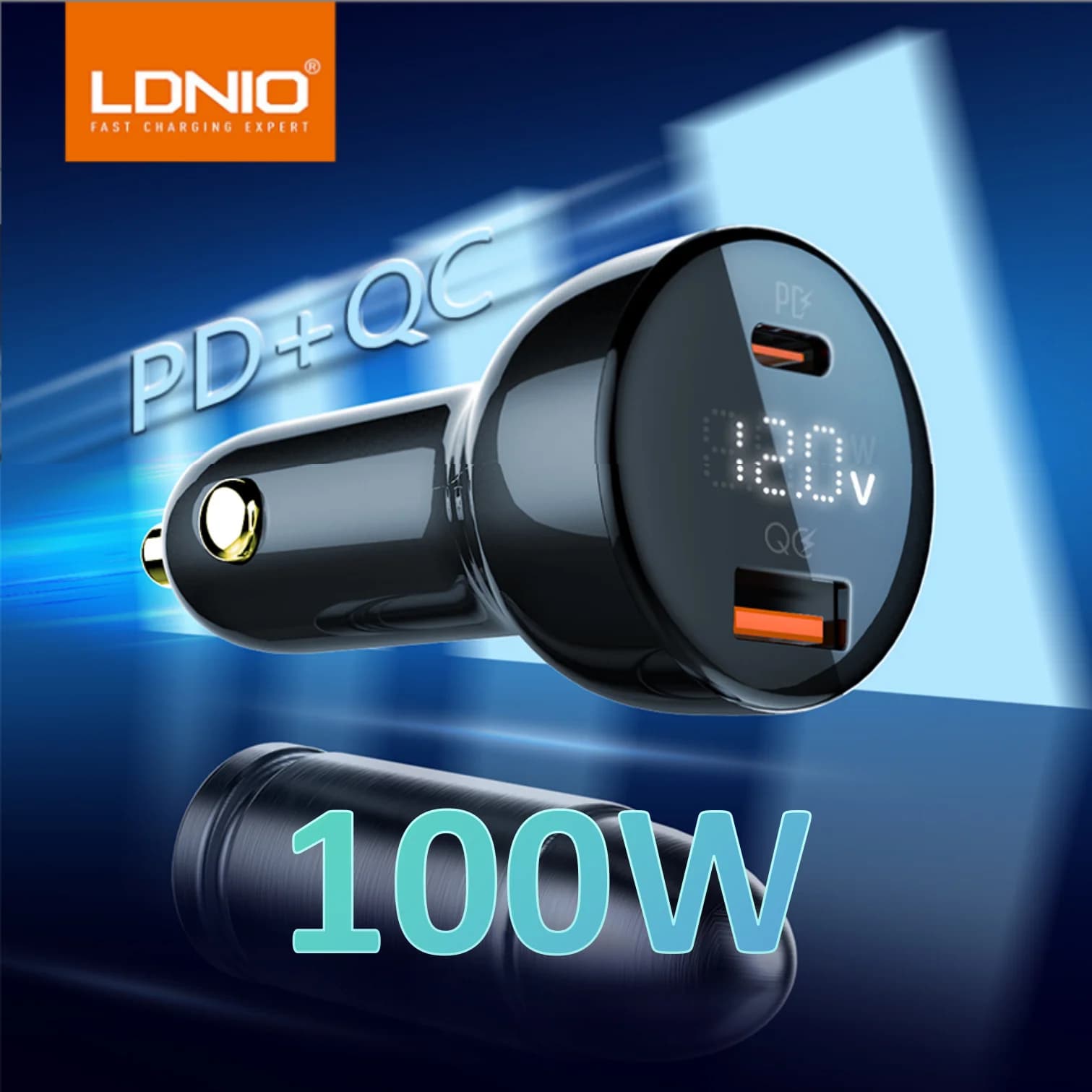 LDNIO 100W caricabatteria da auto USB Super veloce Dual Ports Type C PD QC LED adattatore per auto per Laptop iPad iPhone 15 14Xiaomi Huawei Samsung