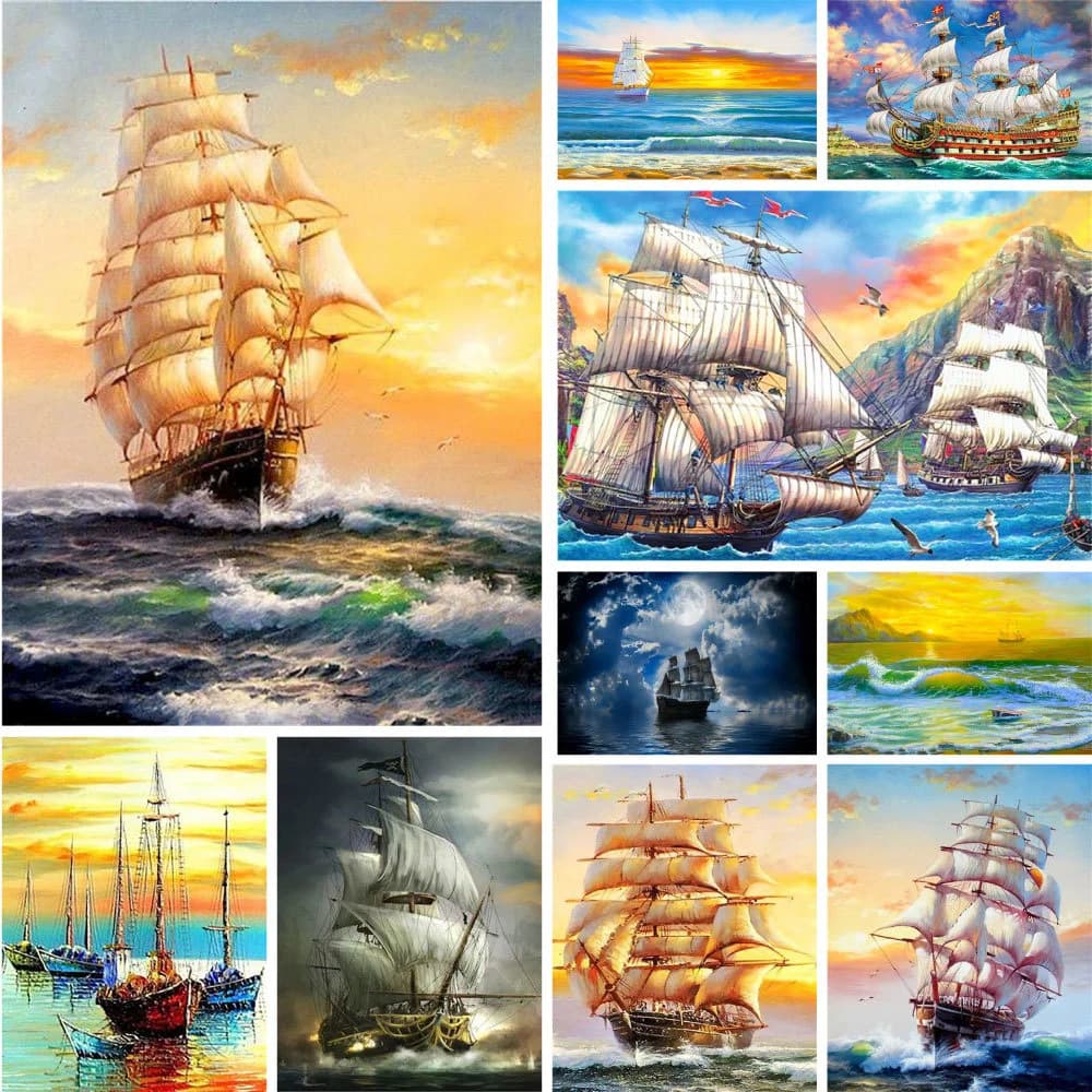 Ocean Ship paesaggio stampato tela punto croce ricamo fai da te Kit completo artigianato pittura cucito filo interdentale Mulina regalo