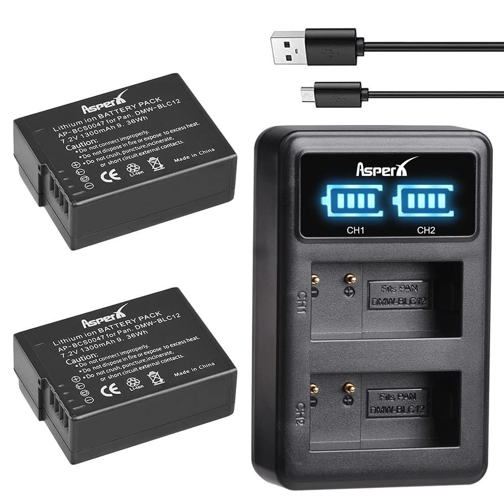 DMW-BLC12 BLC12 Bateria DMW-BLC12E DMW-BLC12PP Battery + Double Charger for Panasonic Lumix DMC-G85,FZ200,FZ1000,G5,G6,G7,GH2,GX8