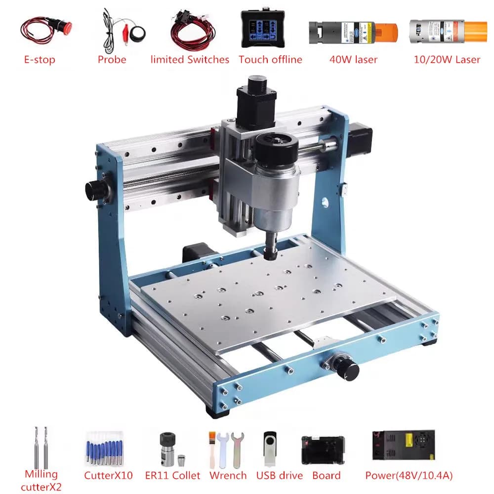 Mini Router CNC Full Metal 3020 Pro Macchina per incidere 500W Mandrino 10W 20W 40W Laser GRBL Controller offline Fresatrice PCB