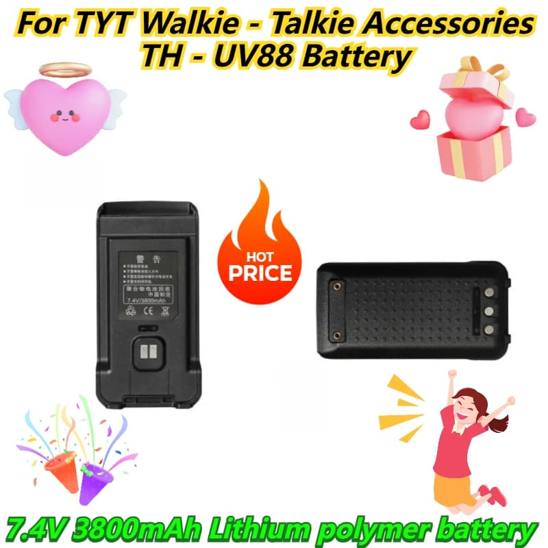 Batteria ai polimeri di litio da 7,4 V 3800 mAh per accessori TYT Walkie - Talkie TH - Batteria UV88