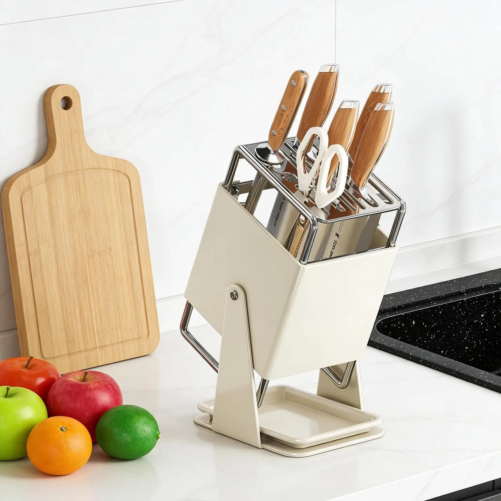Organizzatore per Coltelli in Acciaio Inox, Portacoltelli Girevole, Portautensili, Vassoio Portaoggetti da Cucina per Chef Domestici