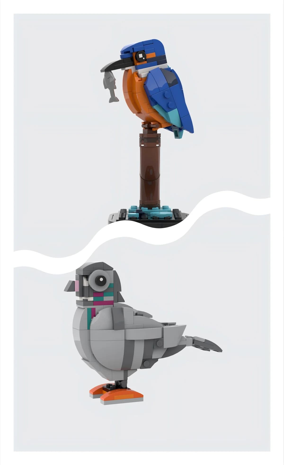 Spot MOC-173337Animal Bird Pheasant Kingfisher Diving Robin Small Particle Assembling Building Block Model Toy Gift