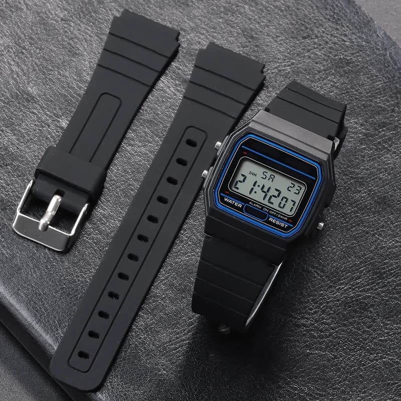 Cinturino orologio in silicone da 18 mm per Casio W800H cinturino morbido cinturino in gomma nera per SGW400 F91W F84 F105/108/A158/168 AE1200/1300