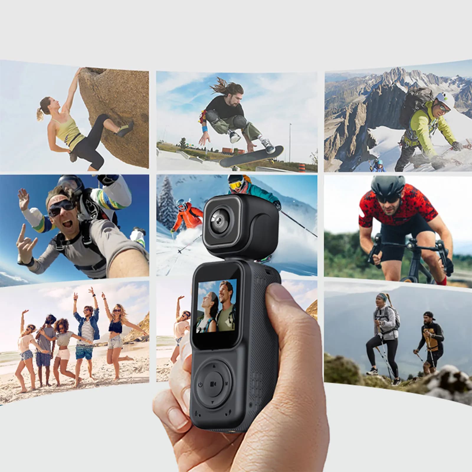 4K Vlogging Camera WiFi Pocket Action Camera with Dual Front & Rear Cameras Split-Screen LCD for Sport Outdoor Riding Travel