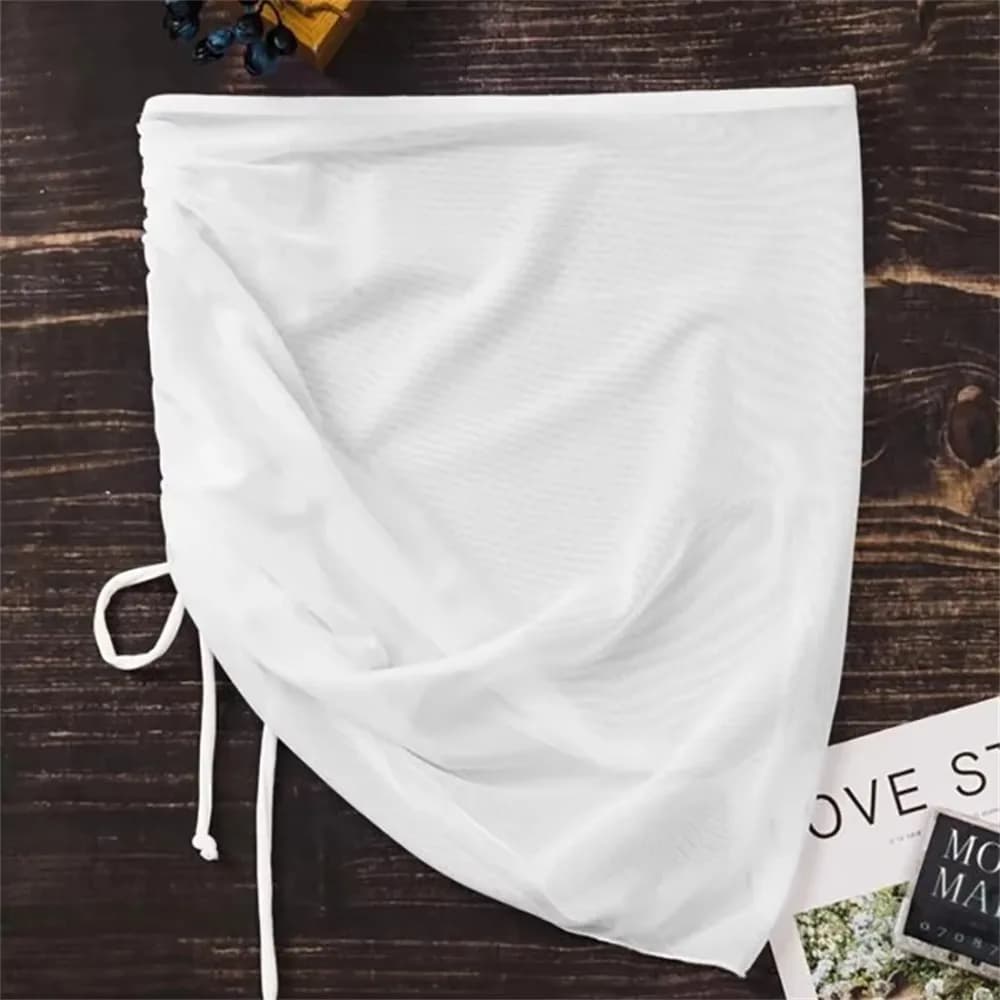 Costume da bagno sexy traslucido Gonna da spiaggia Maglia con coulisse Solido Gonna oversize con volant Beachwear Mare