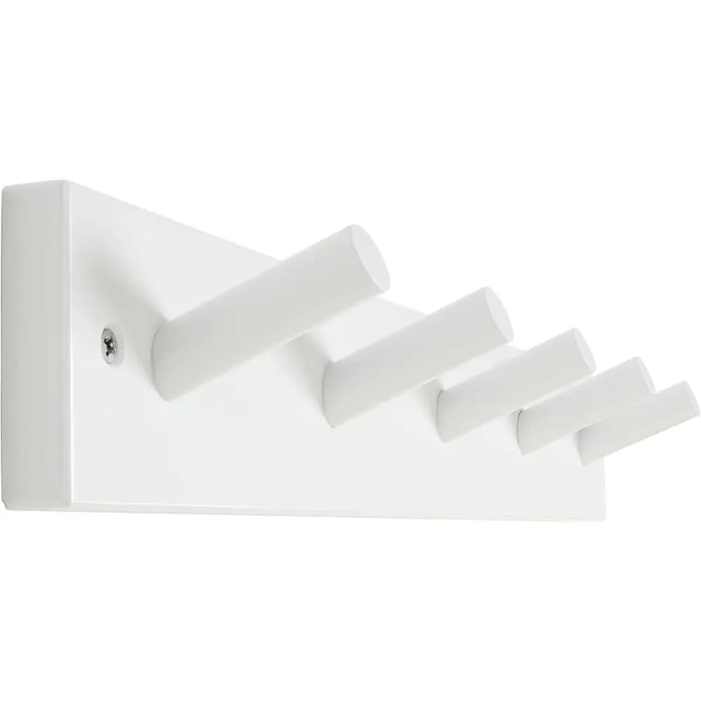 16'' Bamboo Wall-Mounted Coat Rack with 5 Hooks for Hanging Clothes, Robes, Towels, and Hats in White