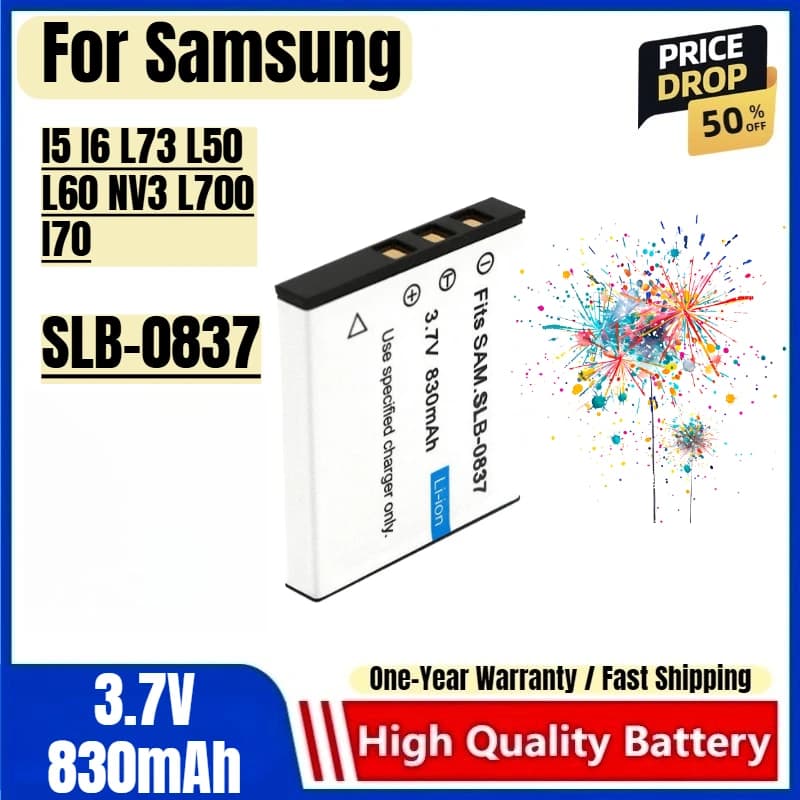 Batteria SLB-0837 3.7V 830mAh Ricaricabile e Caricabatterie per Fotocamere Samsung I5 I6 L73 L50 L60 NV3 L700 I70