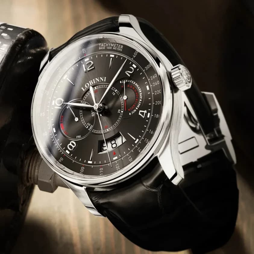LOBINNI Orologio automatico da uomo 42mm TACHYMETER Orologio da polso meccanico 50M Impermeabile Zaffiro luminoso Mese Settimana Data Miyota 9122