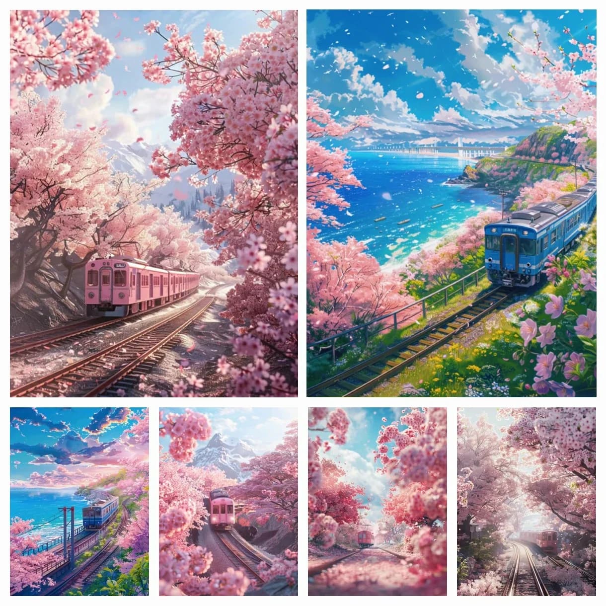 Kit per Pittura Diamante 5D: Treno Sakura Fantasia, Mosaico Completo, Punto Croce, Decorazione per la Casa