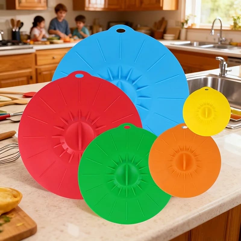 Coperchi in silicone da 5 pezzi, coperchi resistenti al calore e antispruzzo per microonde, coperchi per pentole in silicone, coperchi per tazze, coperchi a ventosa in silicone riutilizzabili per la conservazione degli alimenti, adatti per ciotole, tazze, padelle, piatti, pentole, padelle antiaderenti, fornelli, forni, frigoriferi