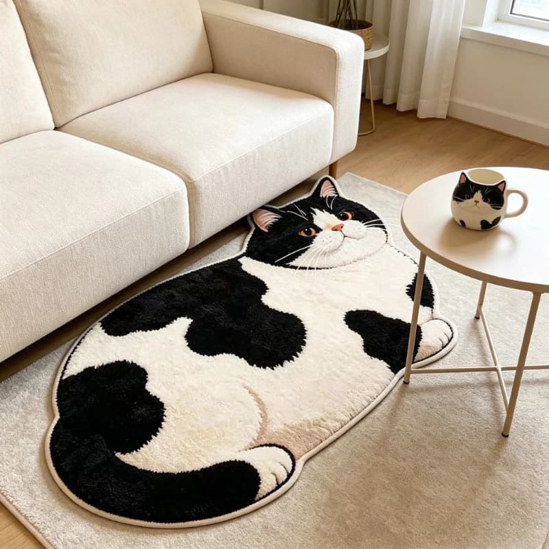 Cat Shaped Faux Cashmere Rug Non Slip Absorbent Floor Mat Cute Carpet Home Decor Cat Lover Gift Foot Mat At Bathroom Entrance