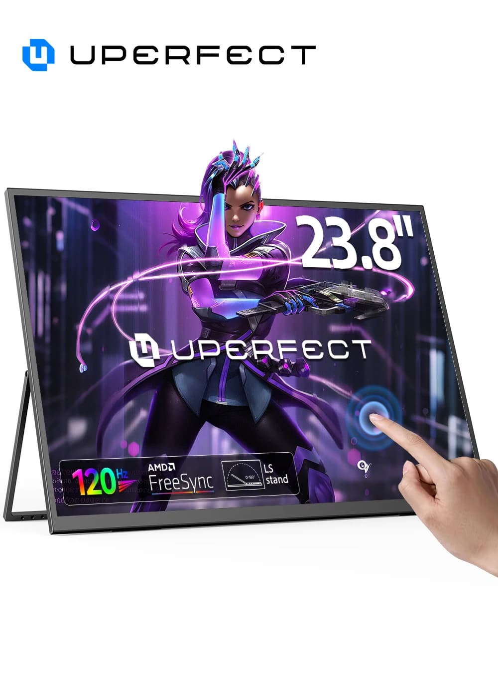 UPERFECT Touchscreen da 23,8" Display IPS per computer di grandi dimensioni con supporto Monitor da tavolo da 120 Hz per XBox Switch PS5 Gaming Estendi schermo