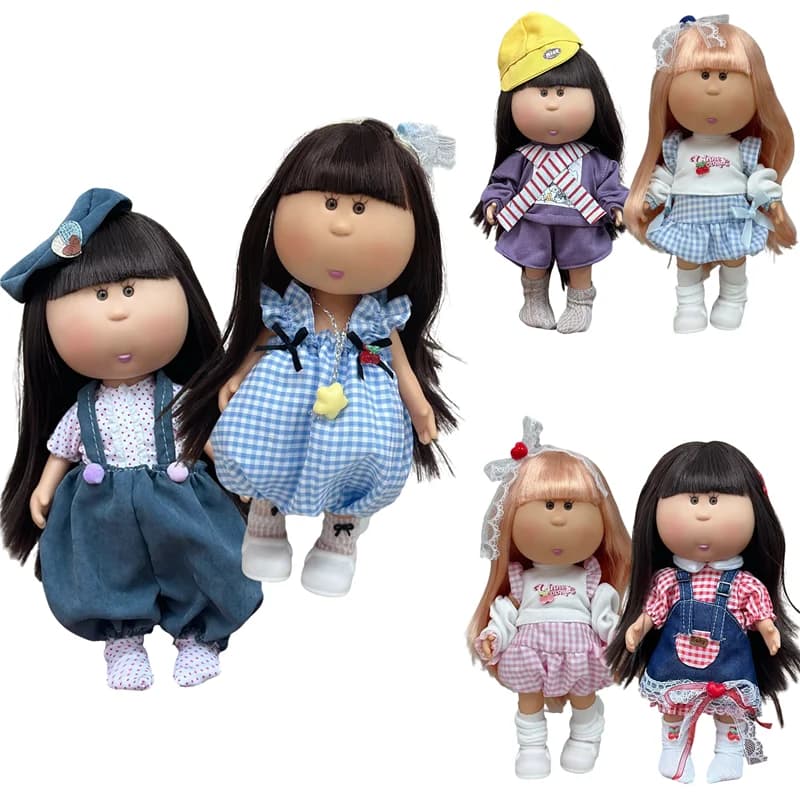 Lovely Denim Puppy Overall Dress Outfit Clothing For 24cm Spanish Potato Mia Doll Plaid Skirt T- Shirt Set Clothes Accessories
