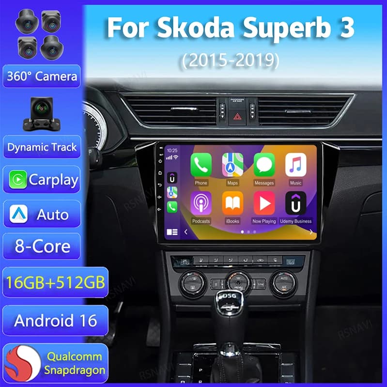 Autoradio Android 16 con Carplay per Skoda Superb 3 2015-2019, Navigazione Multimediale, Lettore Video, WiFi+4G, Stereo