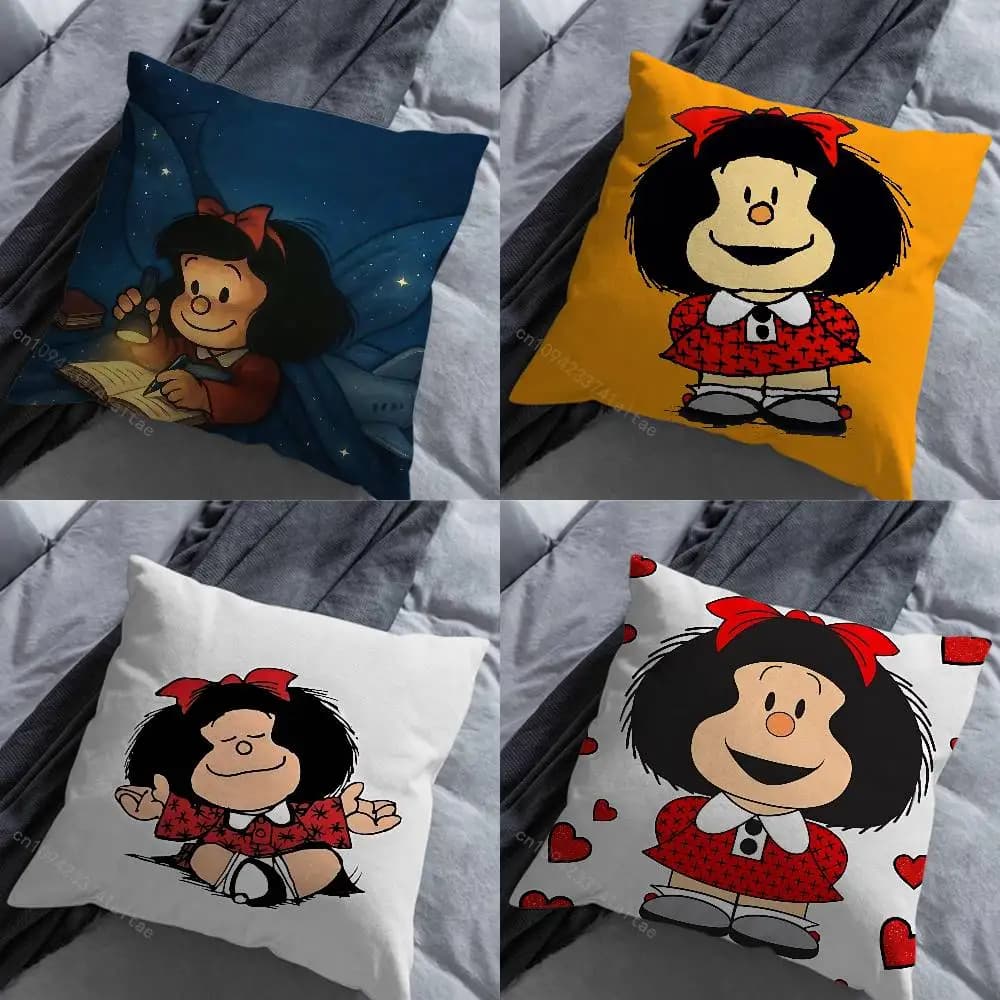 Simpatico cuscino con stampa dei fumetti M-Mafaldas, copricuscino per divano del soggiorno, decorazione per la casa, copricuscino per camera da letto