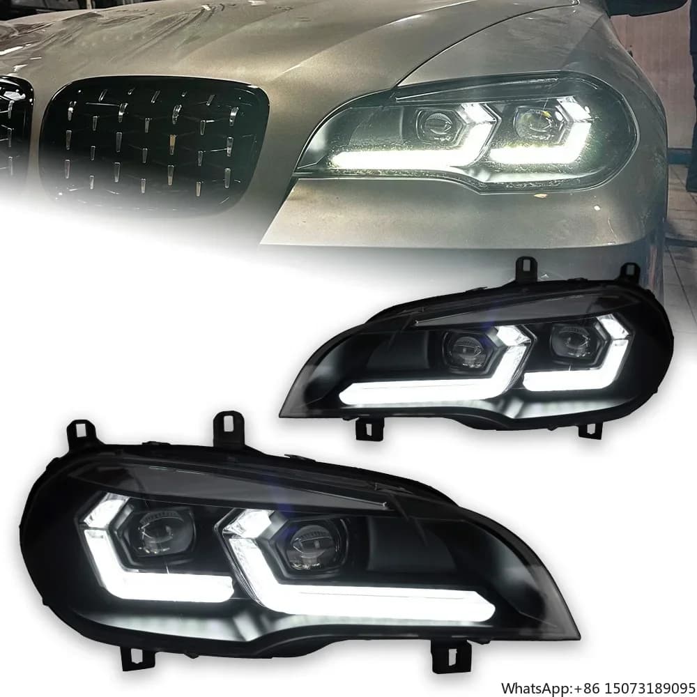 Fari per Auto X5 E70, Fari a LED 2007-2013, Design con Lente Proiettore Bi-LED, Luce Diurna e Indicatore di Direzione, Accessori Automobilistici