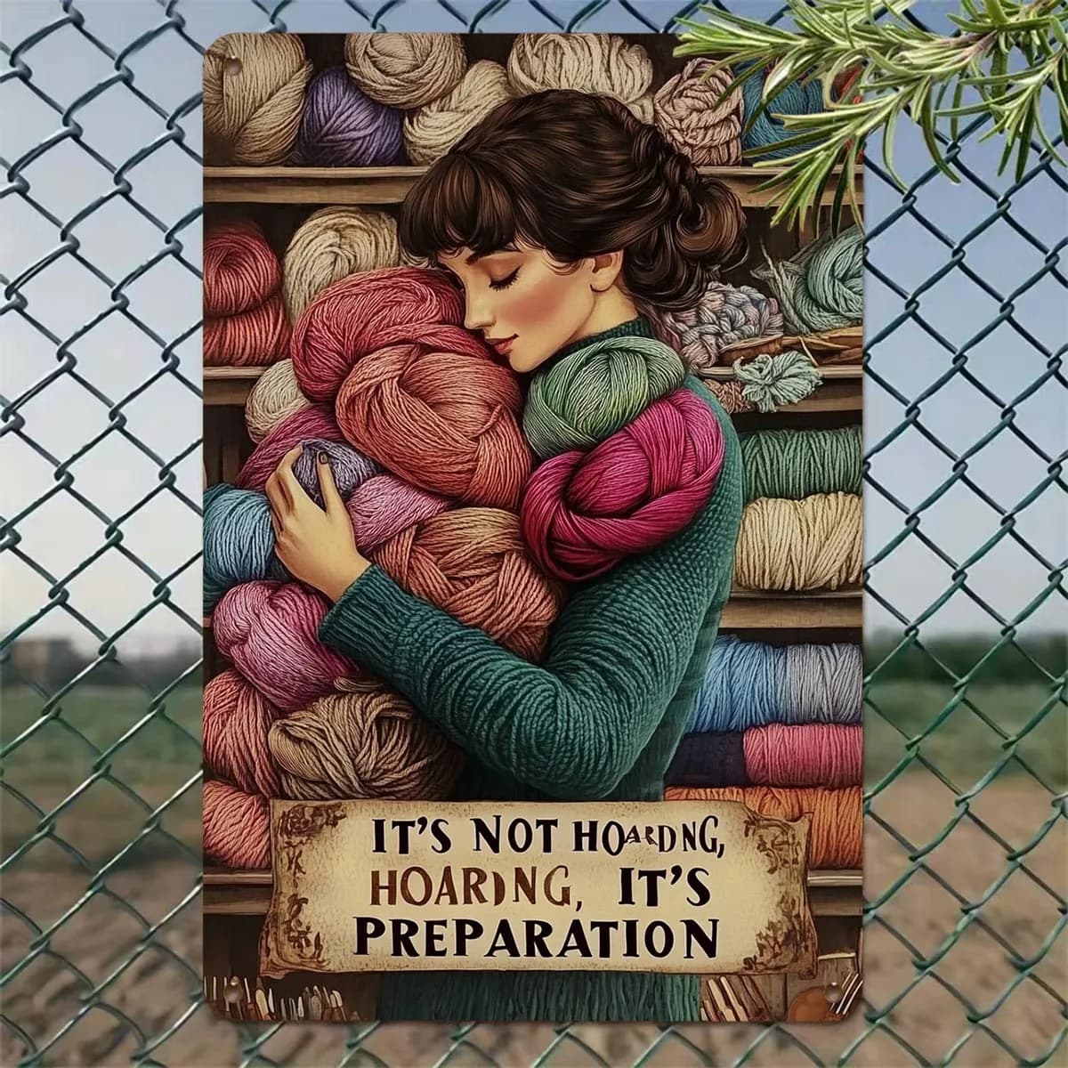 Targa decorativa da parete impermeabile in metallo con scritta "If It's Yarn, Not Hoarding" - Insegna in metallo pre-forata per sale artigianali, appassionati e decorazioni natalizie