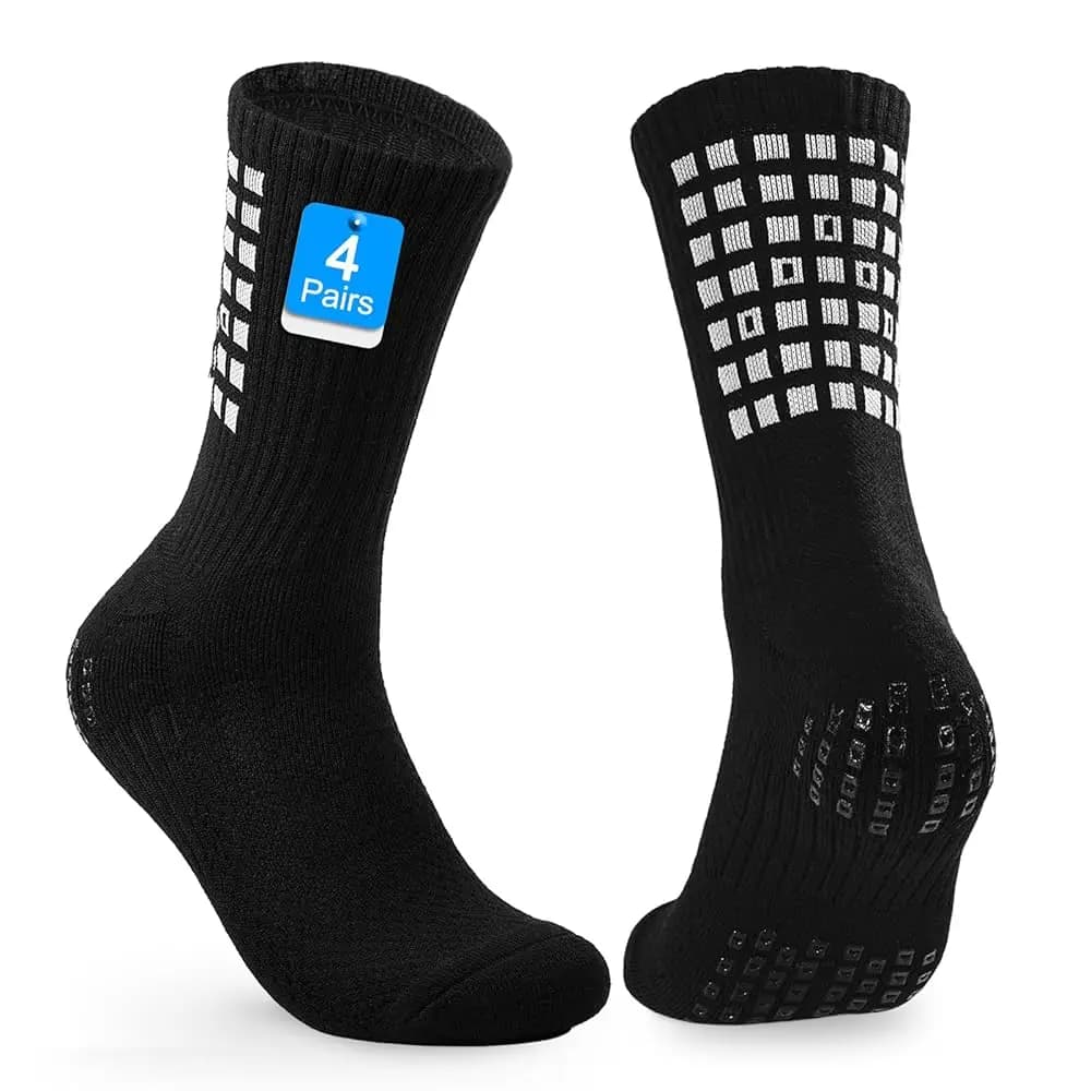 Spedizione Gratuita: 4 Paia di Calzini Antiscivolo per Calcio, Uomo e Donna, Calze Sportive Imbottite per Rugby, Yoga, Basket, Corsa, Escursionismo e Lavoro