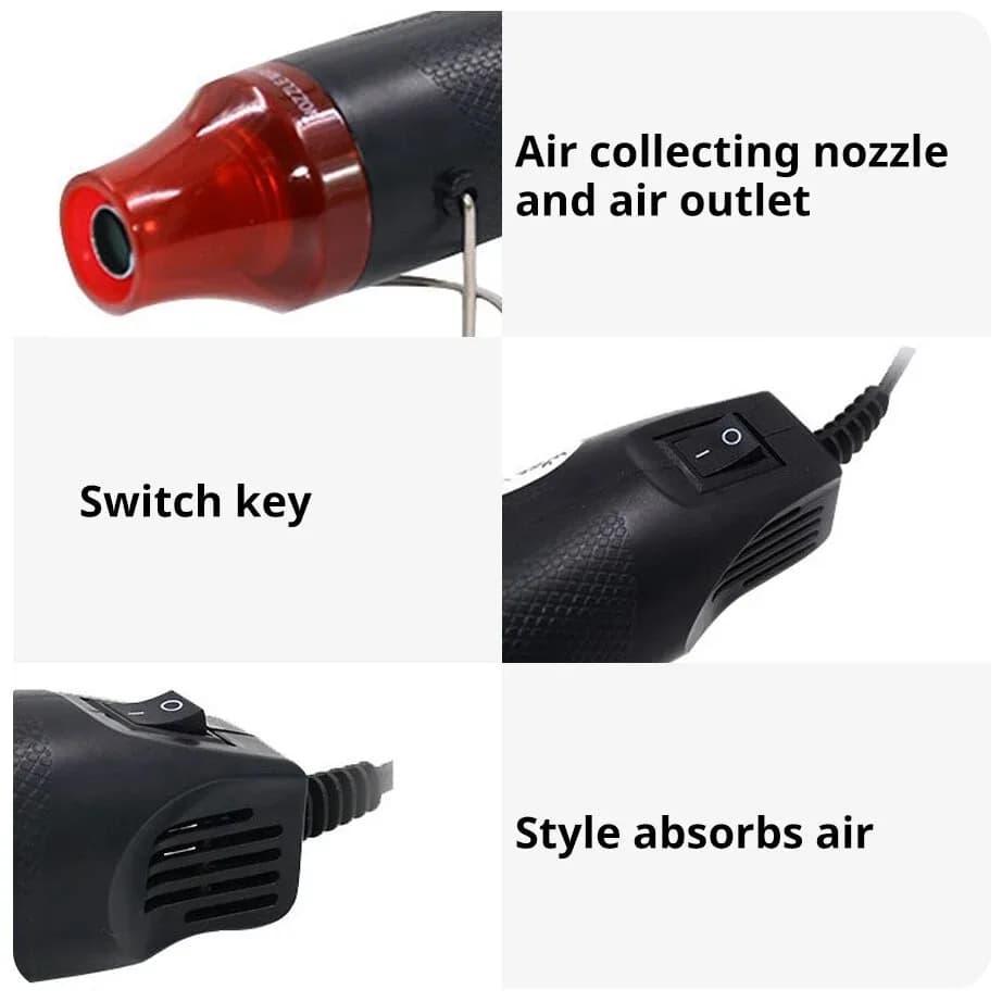 Pistola ad Aria Calda 220/110V, Strumento Elettrico per Fai-da-te, Mini Saldatore con Regolazione della Temperatura, Soffiatore per Artigianato con Supporto, per Termoretrazione