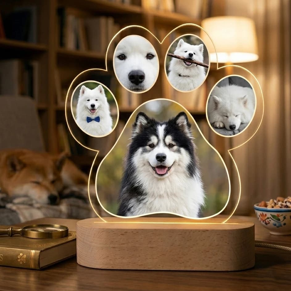 Lampada Notturna Personalizzata con Foto di Animali Domestici, Luce LED Personalizzata per Cani e Gatti, Targa Luminosa Commemorativa per Regalo di Condoglianze, Decorazione per la Casa, Ricordo