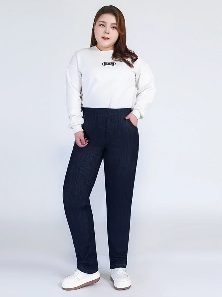 Pantaloni a matita ricamati a vita alta da donna, jeans con tasche elastiche, moda autunnale, taglie forti, 7XL, 8XL, 9XL, nuovo stile.