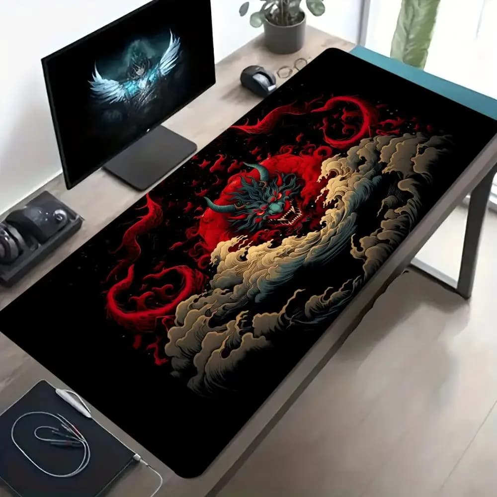 Red Dragon Gaming Mouse Pad Large Desk Mat Chinese Myth Extended Keyboard Mat Non Slip Gamer Carpet for Office Laptop Computer