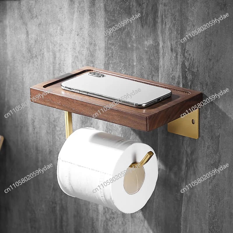 Portarotolo in legno massello di noce nero, porta salviette creativo, gancio porta rotolo di carta igienica, portaoggetti da bagno