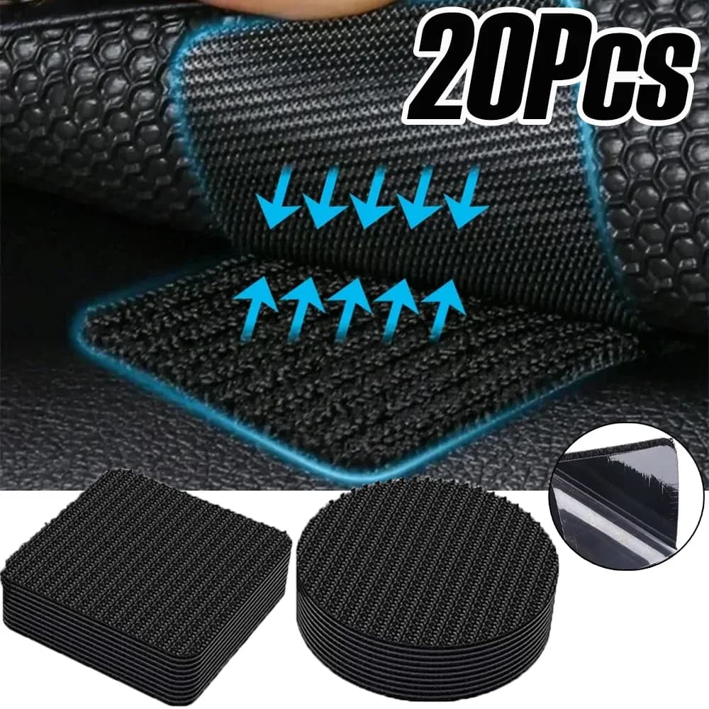 20 Pezzi di Nastro Adesivo Velcro per Fissaggio Tappetini Auto, Invisibile, Antiscivolo, Senza Tracce, Accessori Auto
