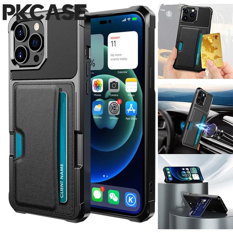 PKCASE Wallet Phone Case with Card Slots for iPhone 17 16 15 14 Plus 13 12 Mini 11 Pro Max Shockproof Leather Case for iPhone Air 16e