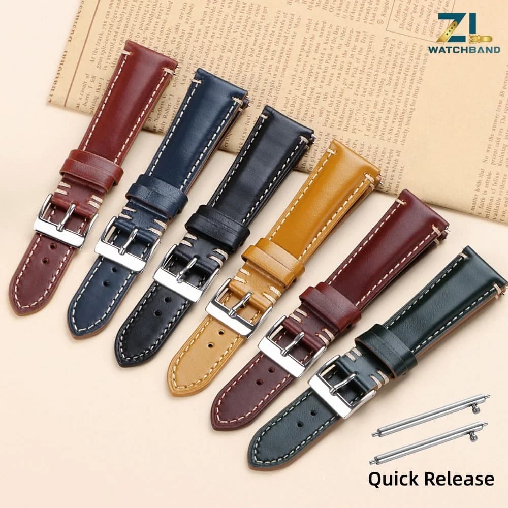 Cowhide Genuine Leather Strap 20mm 22mm 24mm Men Women Retro Watch Band Quick Release Business Wristband Watch Accessories