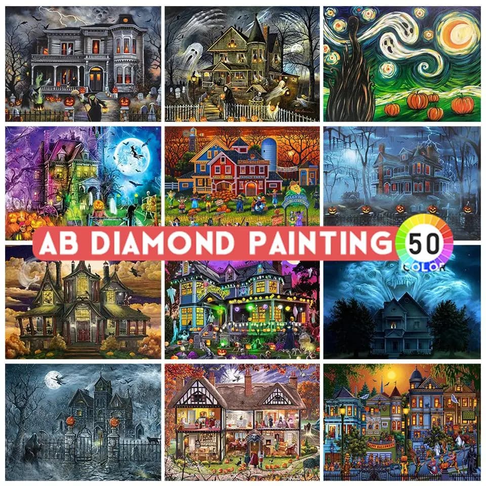 Kit di pittura diamante di Halloween casa stregata paesaggio 5D AB trapano ricamo punto croce completo Ktis Holiday Home Decor Art