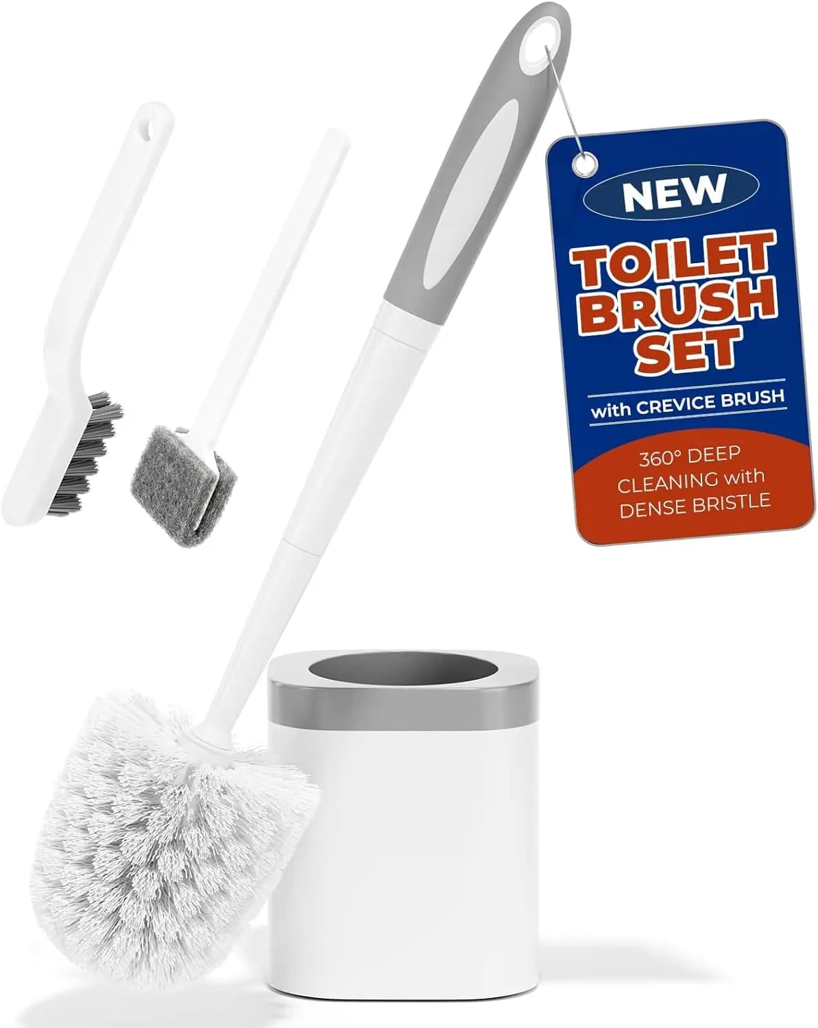 Set di spazzole e porta spazzole per WC con spazzola per fessure per la pulizia del bagno, bianco