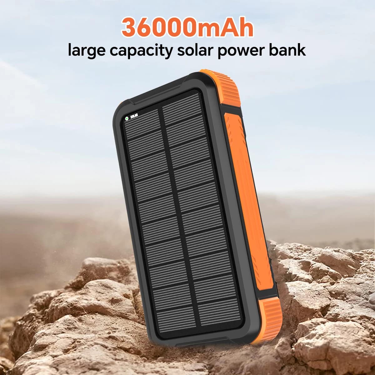 Banca di energia solare portatile da 36000 mAh con luce da campeggio a LED, pannello solare durevole, doppie porte USB per campeggio da viaggio