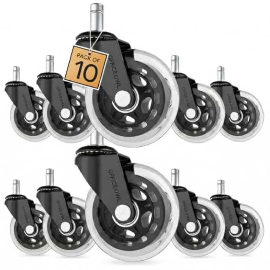Set di 10 Ruote di Ricambio per Sedie da Ufficio, Stile Rollerblade, Sicure per Pavimenti in Legno, Piastrelle e Laminato