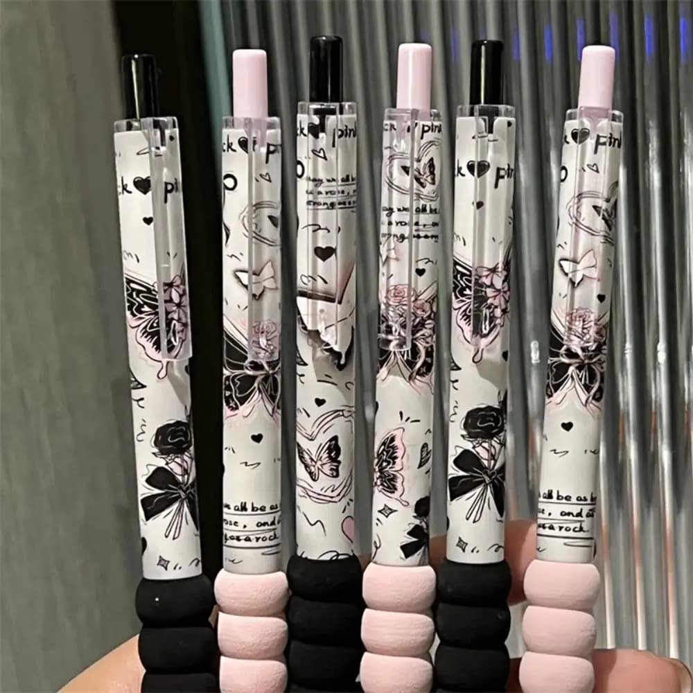 4 pz/set Ad Asciugatura Rapida Punta ST Penna Gel Tipo di Presse 0.5mm Penna A Sfera Inchiostro Nero Impugnatura Morbida Serie Rosa Strumenti di Scrittura regalo