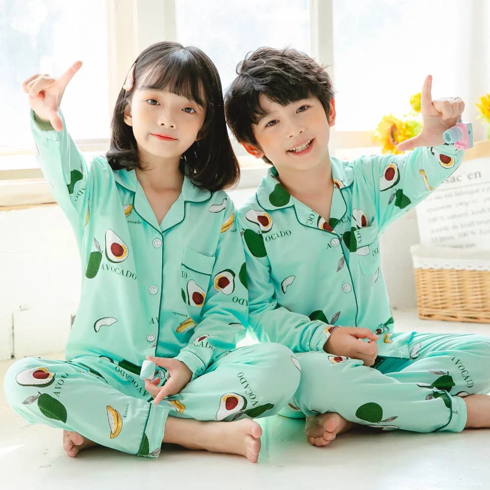 Pigiama per ragazzi e ragazze Set per bambini da 2 a 3 4 5 6 7 8 9 10 11 12 anni Pigiama per bambini verde avocado a maniche lunghe con bottoni