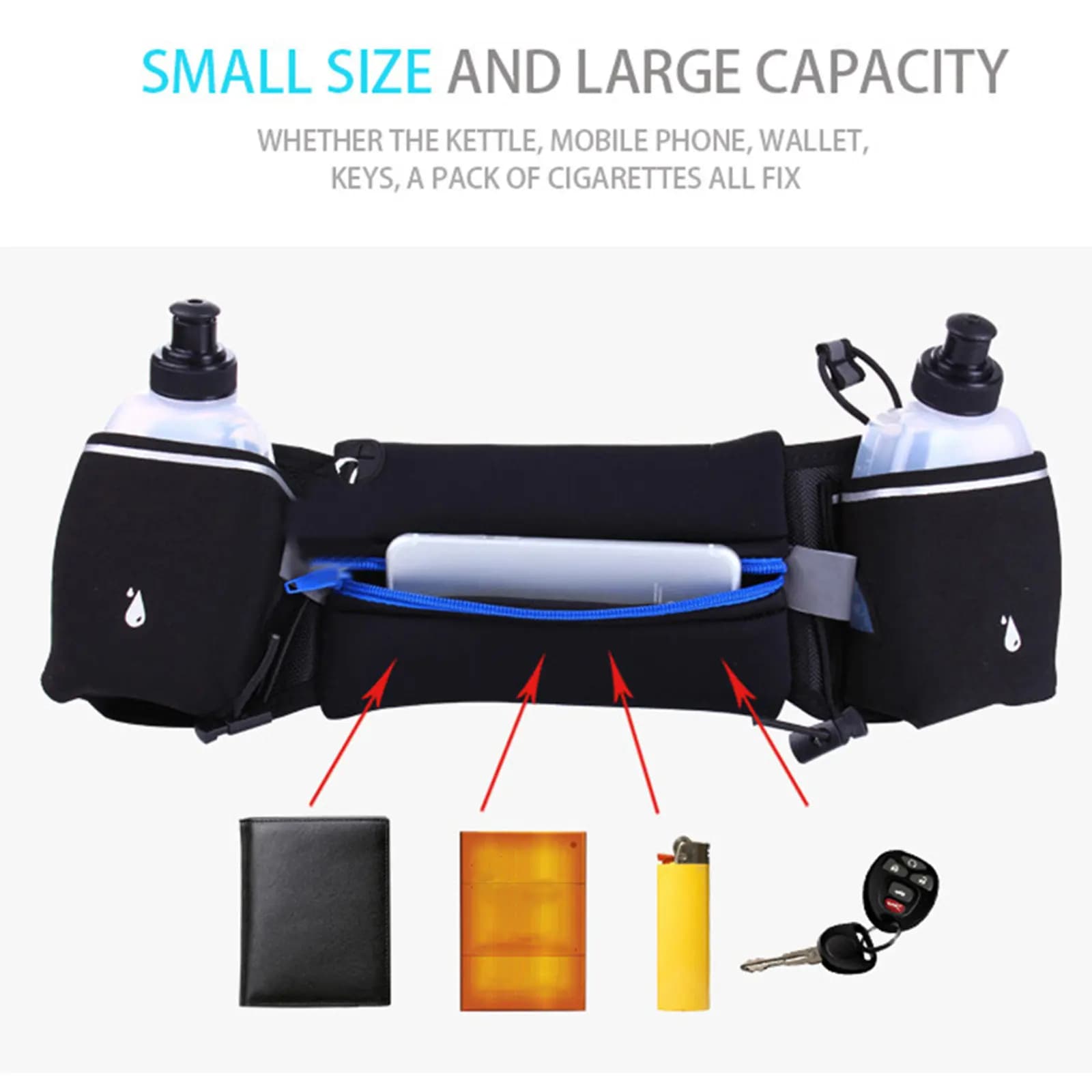 Waterproof Red Rose Race Belt for 4-6 Inch Phones, Adjustable Waist for Cards, Keys, Hiking and Jogging