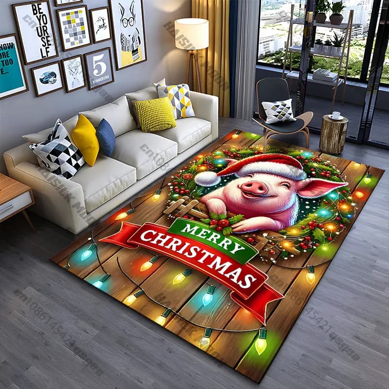 Christmas festive mat with garland, yoga mat, decoration for living room, baby cat mat, mint, carpet for games